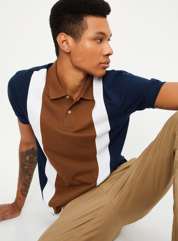 Men Slim Fit Colourblocked Polo T-shirt