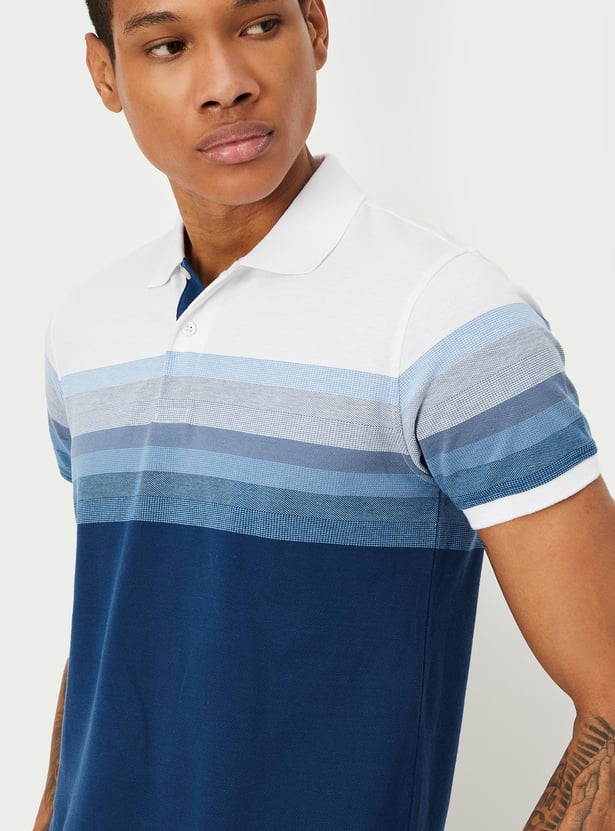 Men Slim Fit Striped Polo T-shirt