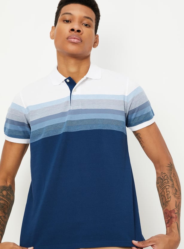 Men Slim Fit Striped Polo T-shirt