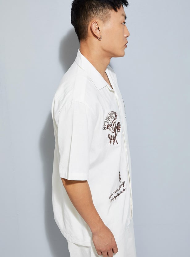 Buy URB_N Men Oversized Embroidered Resort Shirt Online at just Rs