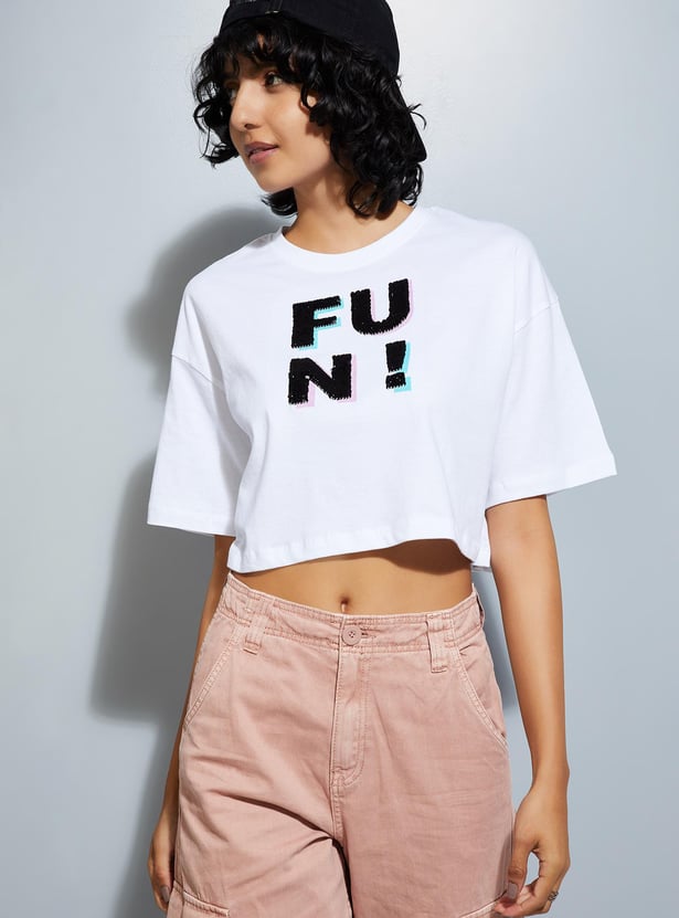 URB_N Women Sequinned Cropped T-shirt