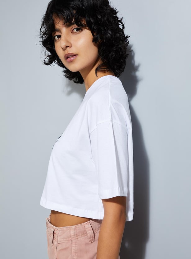 URB_N Women Sequinned Cropped T-shirt