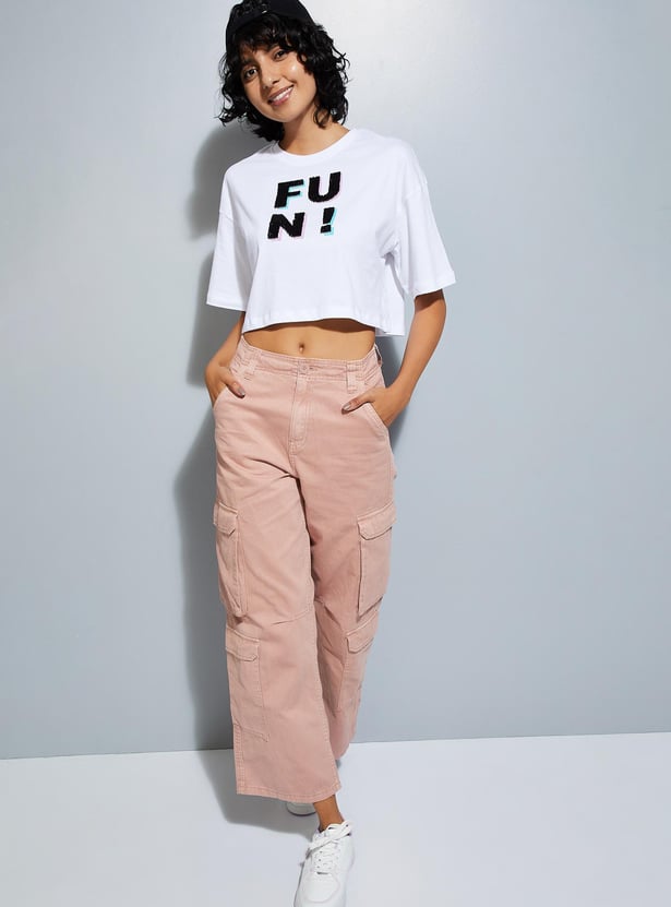 URB_N Women Sequinned Cropped T-shirt