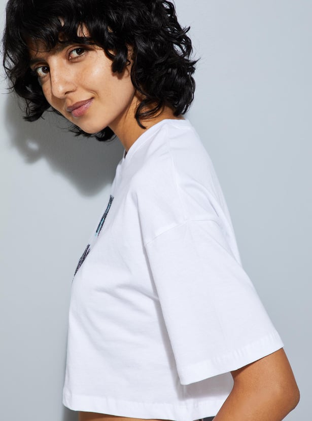 URB_N Women Sequinned Cropped T-shirt