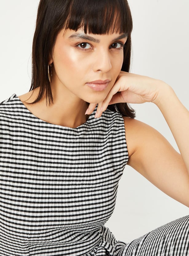 Women Gingham Checked Belted Jumpsuit