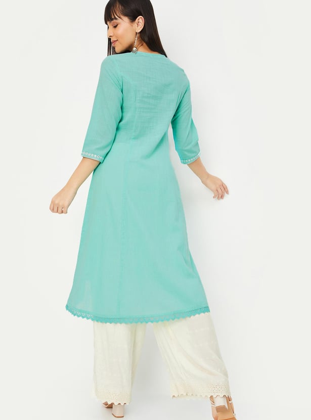 Women's Blue Graphic A-Line Kurta