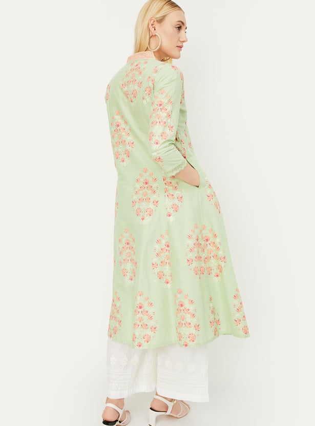 Black Chanderi Printed Kalidar Kurta