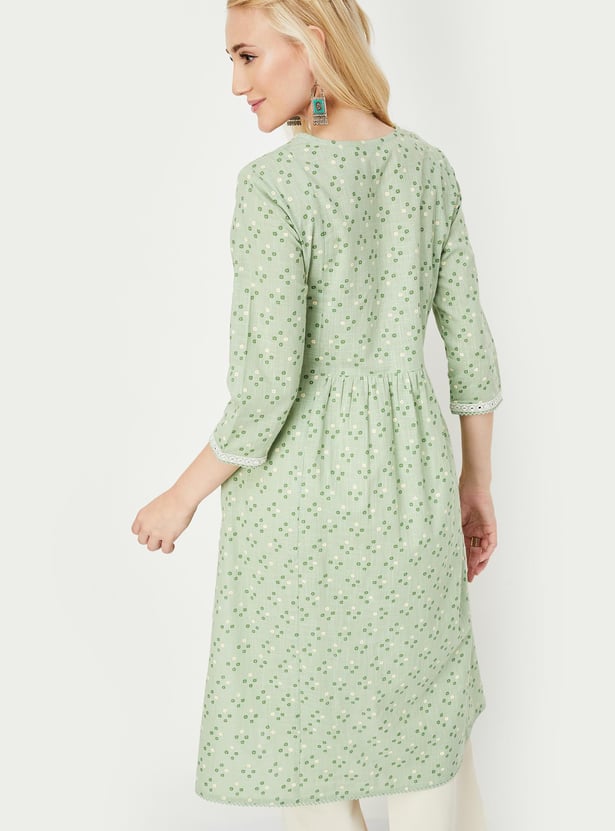 Women's Cream Graphic A Line Kurta