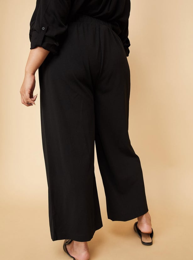 Women Solid Wide Leg Formal Trousers