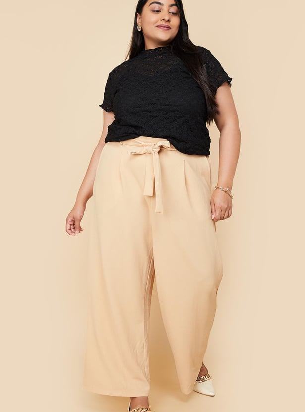 Women Solid Wide Leg Trousers