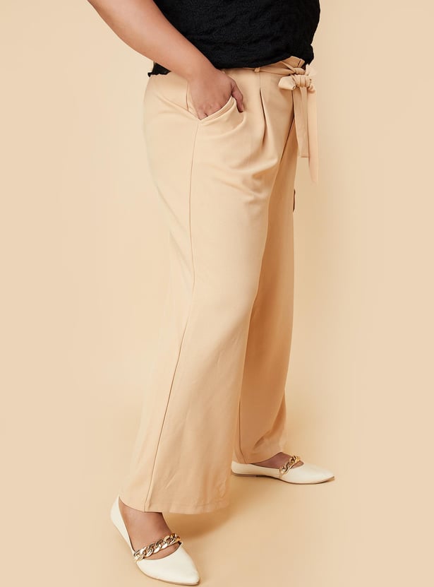 Women Solid Wide Leg Trousers