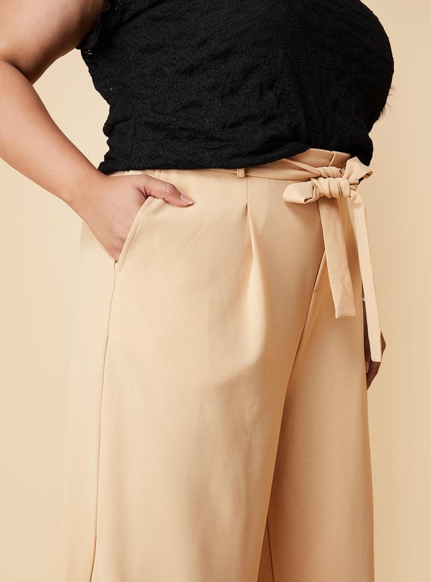 Women Solid Wide Leg Trousers