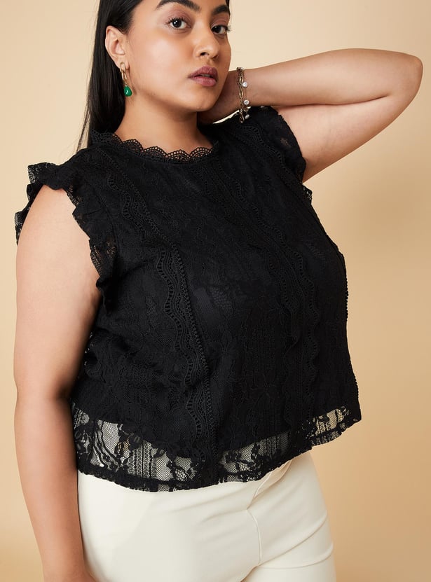 Women Lace Knit Dressy Top