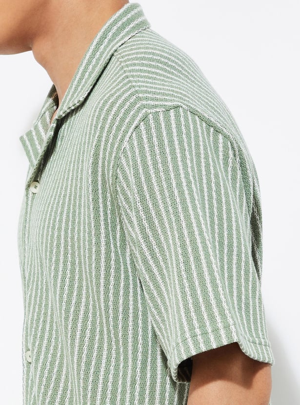 Buy URB_N Men Regular Fit Striped Resort Shirt Online at just Rs. 999.0