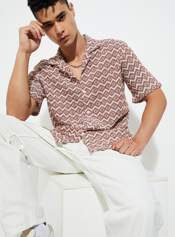 URB_N Men Regular Fit Crochet Resort Shirt