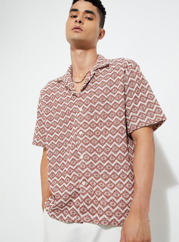 URB_N Men Regular Fit Crochet Resort Shirt