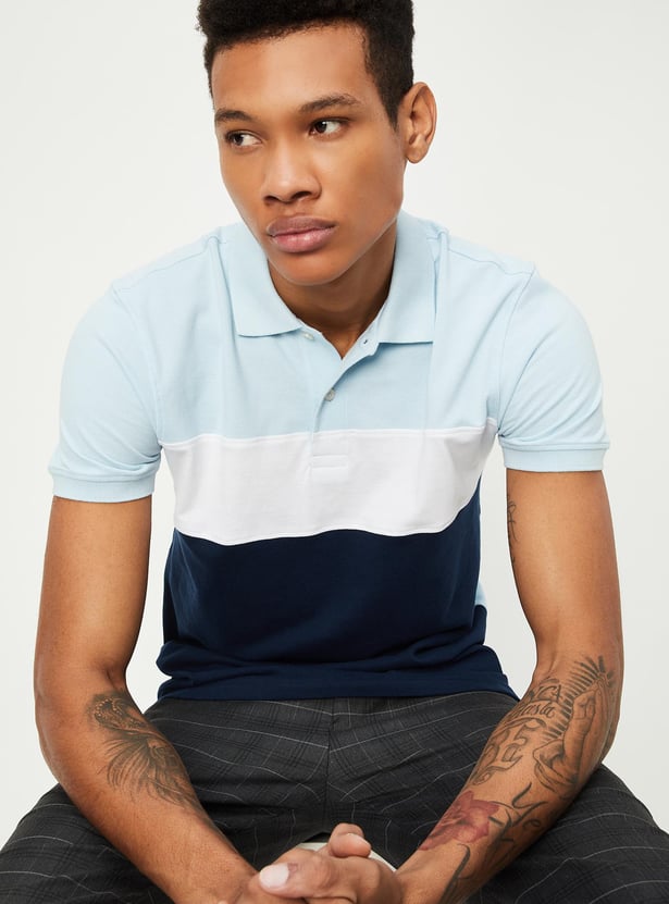 Men Slim Fit Colourblocked Polo T-shirt
