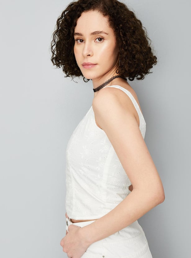 Women Schiffli Crop Top