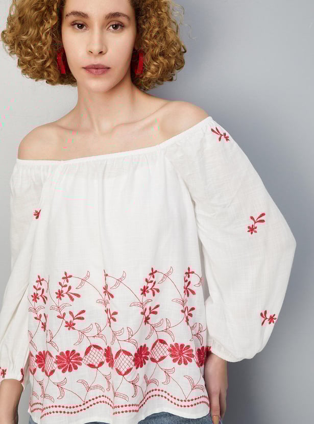 Women Embroidered Off-Shoulder Tunic