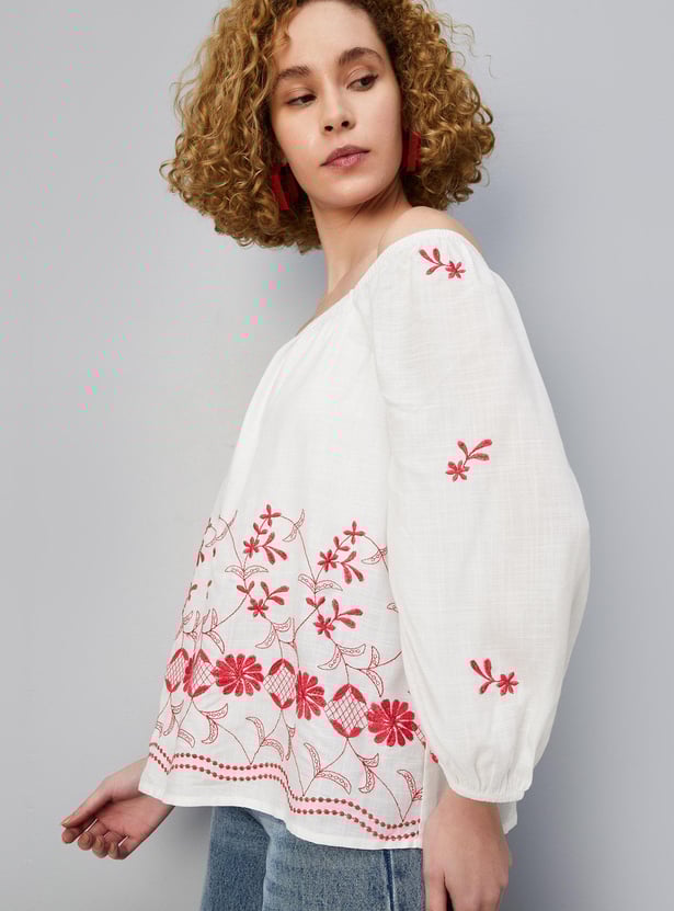 Women Embroidered Off-Shoulder Tunic