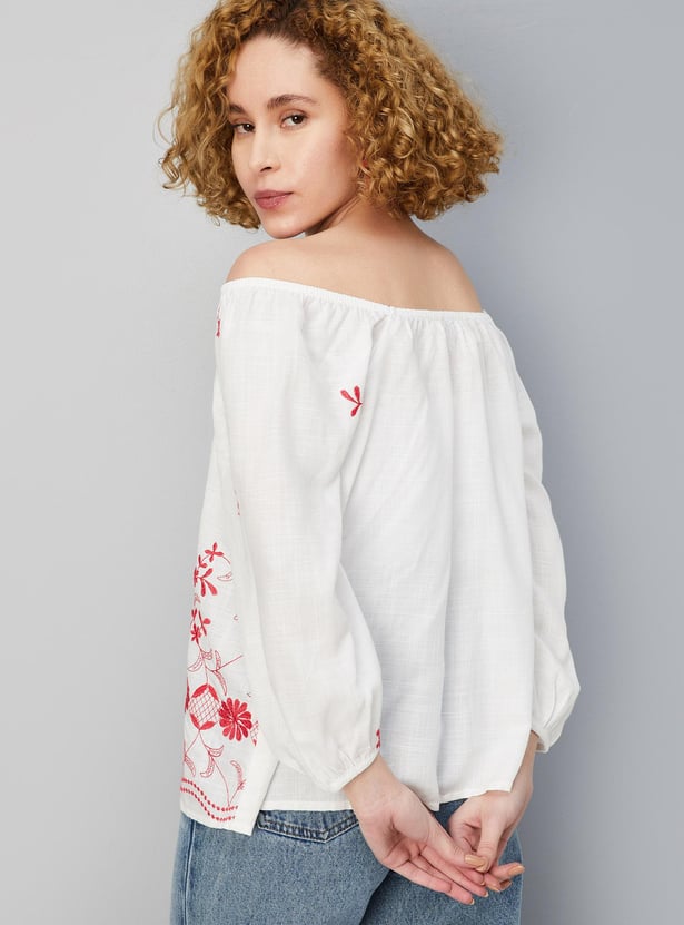 Women Embroidered Off-Shoulder Tunic
