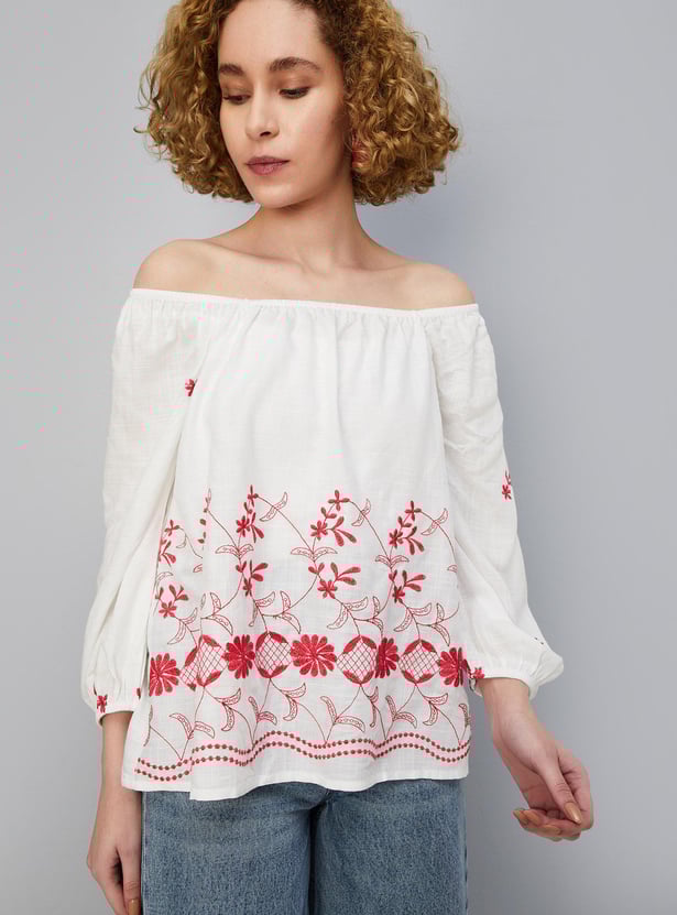 Women Embroidered Off-Shoulder Tunic
