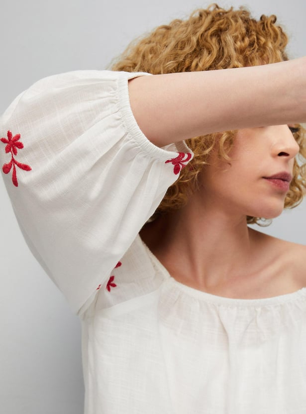 Women Embroidered Off-Shoulder Tunic