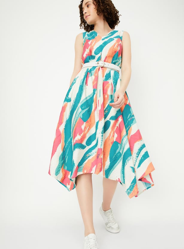 Women Printed Asymmetrical Hem Dress