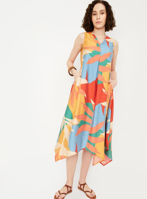 Women Printed Asymmetrical Hem Dress