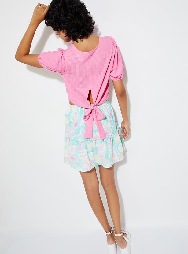 URB_N Women Textured Top with Back Tie-Up