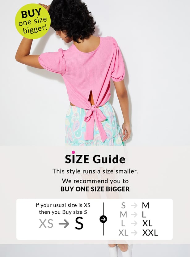 URB_N Women Textured Top with Back Tie-Up