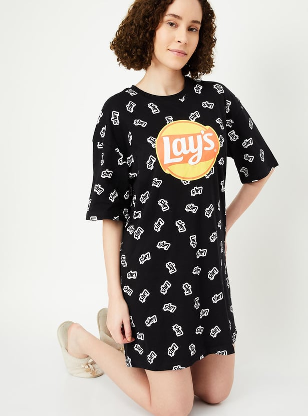 Women Boxy Fit Lays Printed Nightdress