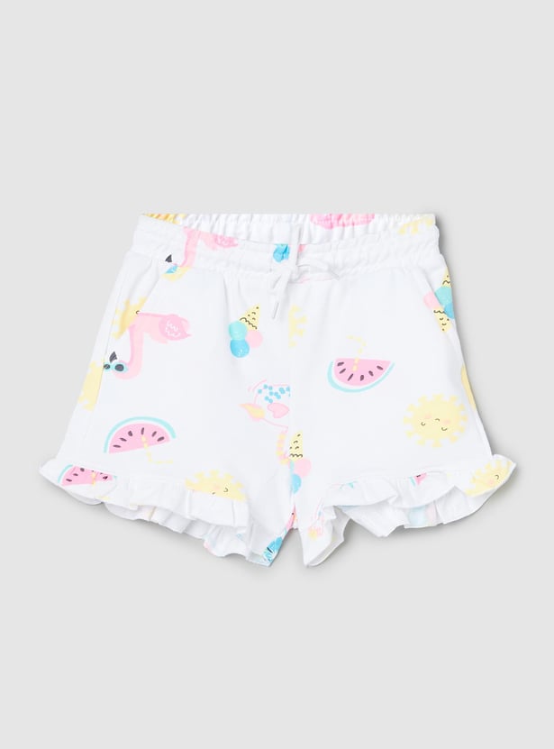 Girls Printed Shorts with Ruffled Hem