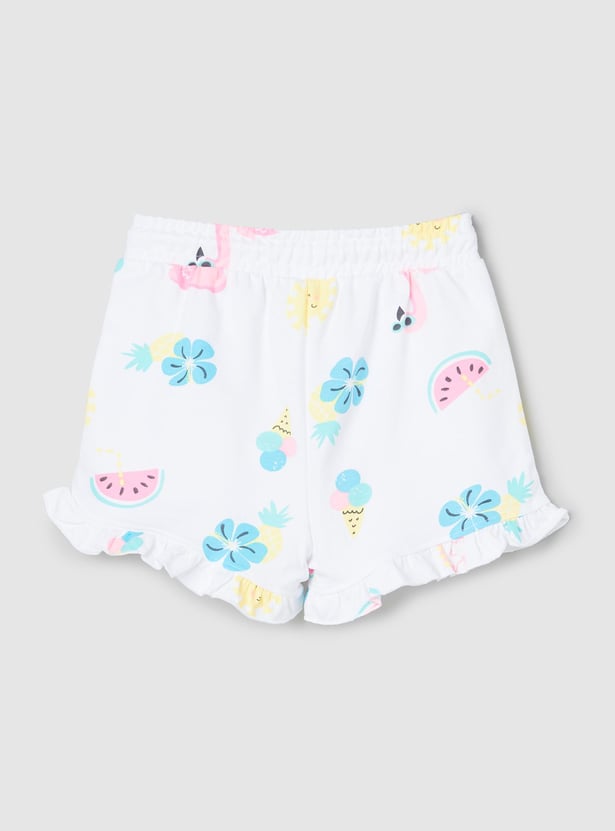 Girls Printed Shorts with Ruffled Hem