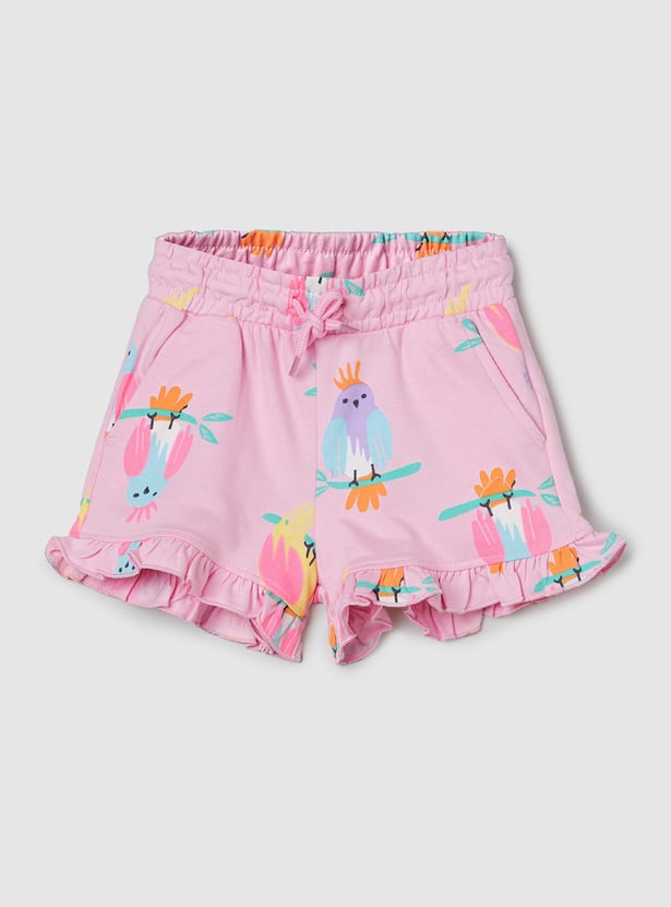 Girls Printed Shorts with Ruffled Hem