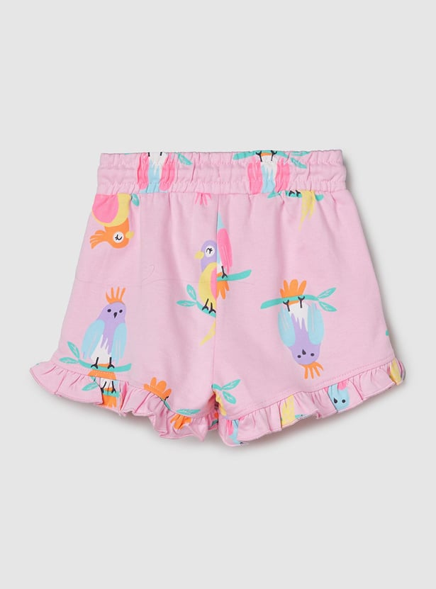 Girls Printed Shorts with Ruffled Hem