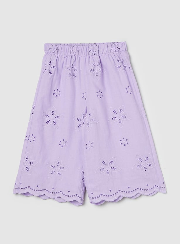 Girls Schiffli Wide-Legged Trousers