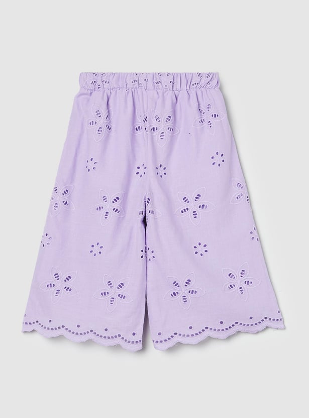 Girls Schiffli Wide-Legged Trousers