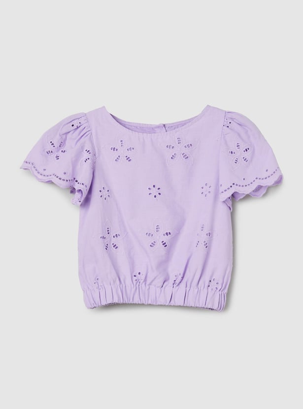 Girls Schiffli Woven Top