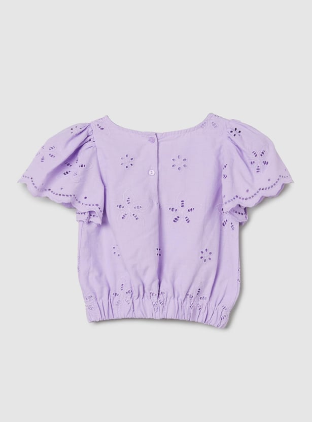 Girls Schiffli Woven Top