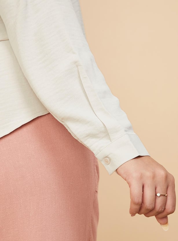 Textured V-Neck Women's Knit Top with Front Pocket