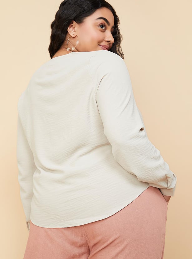Textured V-Neck SS Top