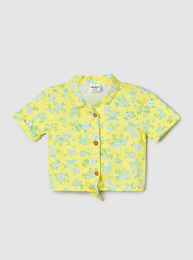 Girls Printed Shirt with Knotted Hem