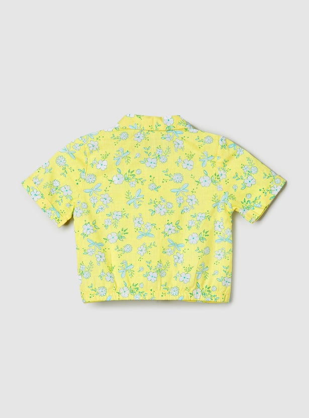 Girls Printed Shirt with Knotted Hem