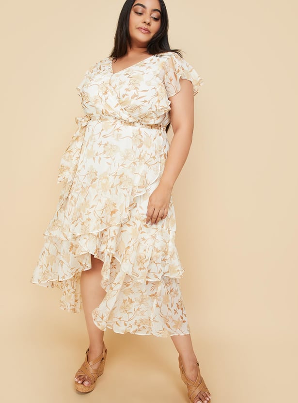 Women Floral Printed Ruffled Midi Dress