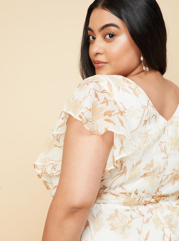 Women Floral Printed Ruffled Midi Dress