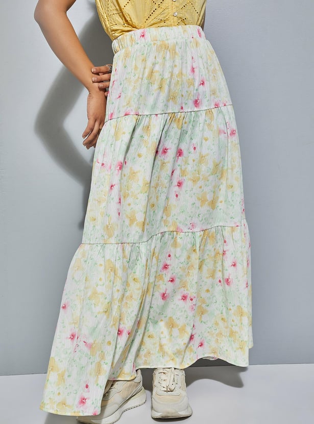 URB_N Women Printed Tiered Maxi Skirt