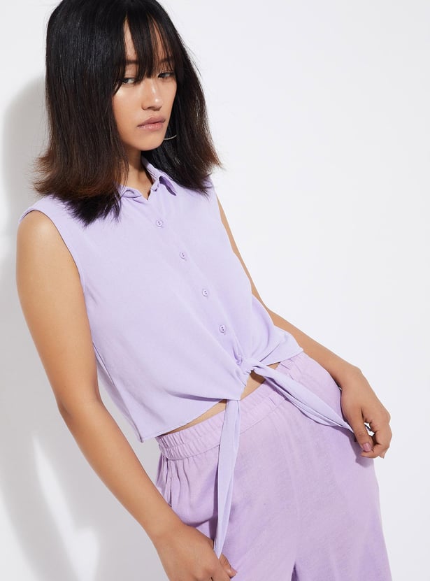 URB_N Women Solid Knotted Hem Shirt