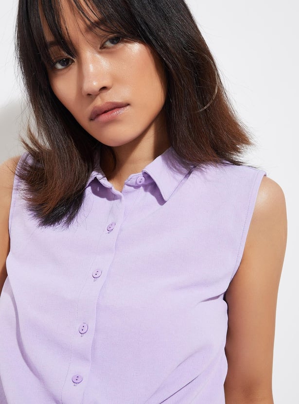 URB_N Women Solid Knotted Hem Shirt