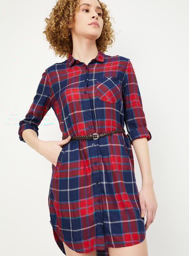 Women Checked Belted Tunic